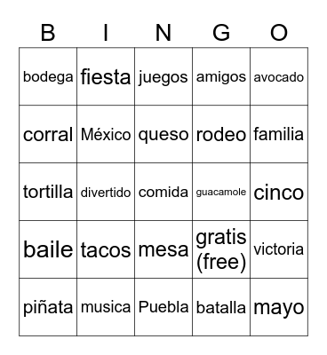 Lotería de Cinco de Mayo Bingo Card