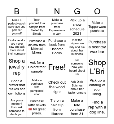 Shop for Mom Craft & Vendor Expo Bingo Card