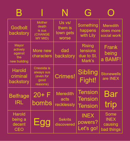 Episode 4 Bingo Card