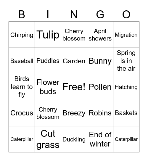 Spring Bingo Card