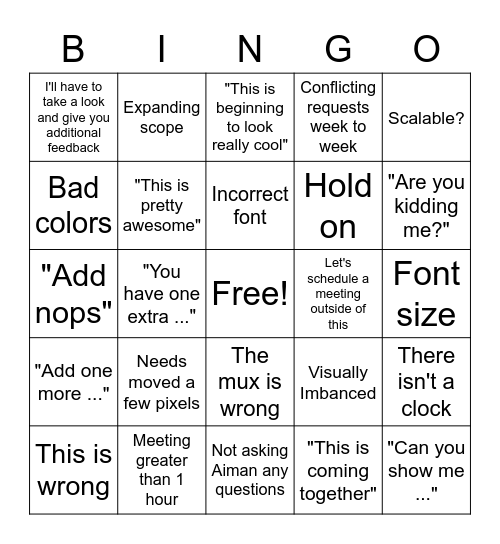 Senior Design Bingo Card