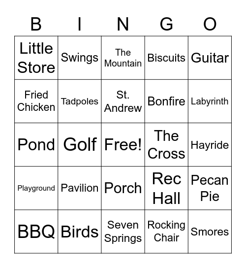 Shrine Mont Bingo Card