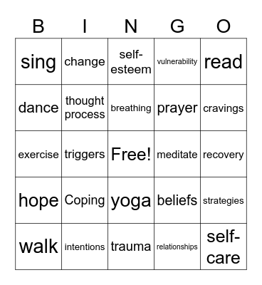 Recovery Bingo Card