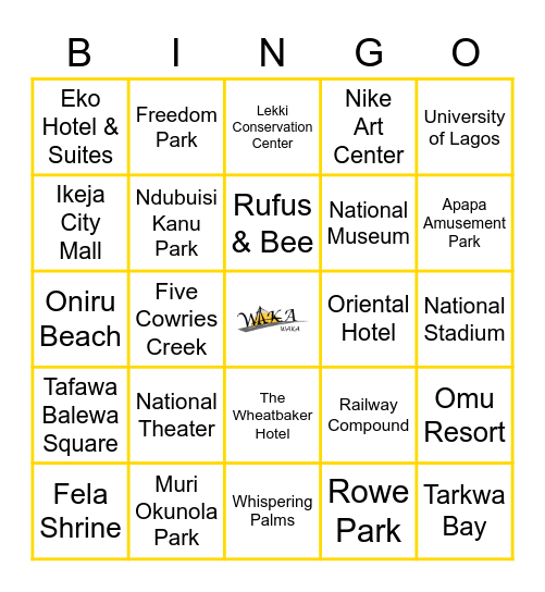 Waka Waka of Lagos Bingo Card