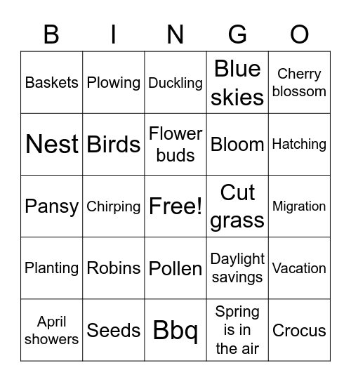 Spring Bingo Card