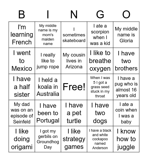 Cohort B Bingo Card