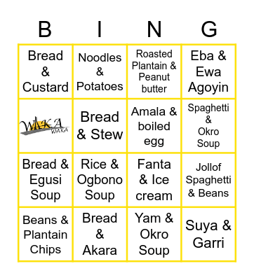You ate what?! Bingo Card