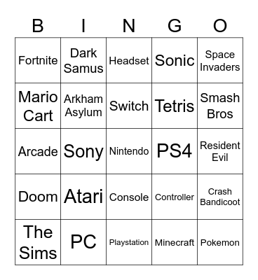 Video Games Bingo Card