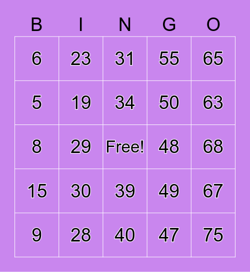 Relay For Life Bingo Card