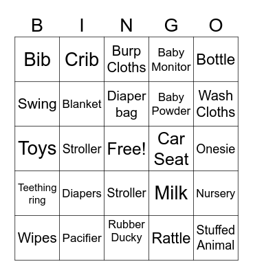 Baby Shower Bingo Card