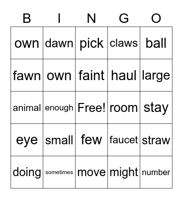 Untitled Bingo Card
