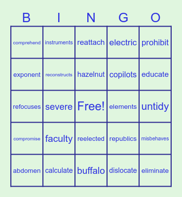 Step 5.4 Bingo - 3 syllables with open syllables Bingo Card