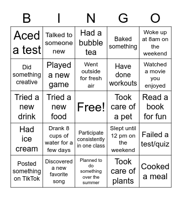 Over the past few weeks... Bingo Card