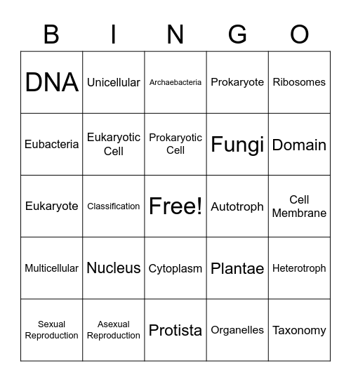 Classification of Living Things Bingo Card