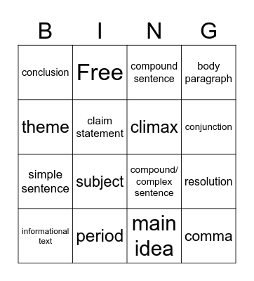 Review Bingo Card