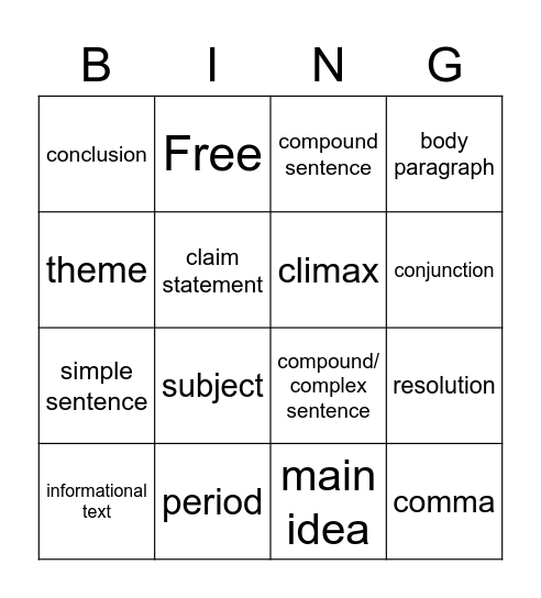 Review Bingo Card