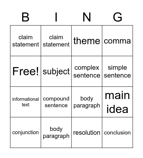 Untitled Bingo Card
