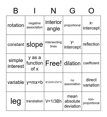 Vocabulary Review Bingo Card