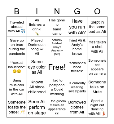 Ali's Bachelorette Bingo! Bingo Card