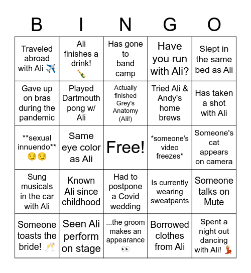 Ali's Bachelorette Bingo! Bingo Card