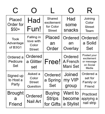 Color Street Party Bingo Card