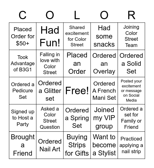 Color Street Party Bingo Card