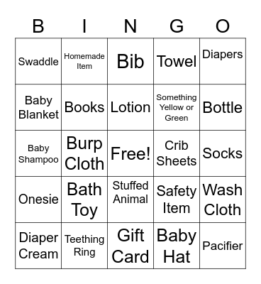 Jake and Becka's Baby Shower BINGO Card