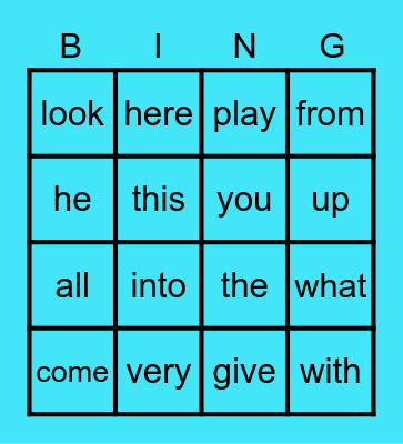 Sight Words Bingo Card