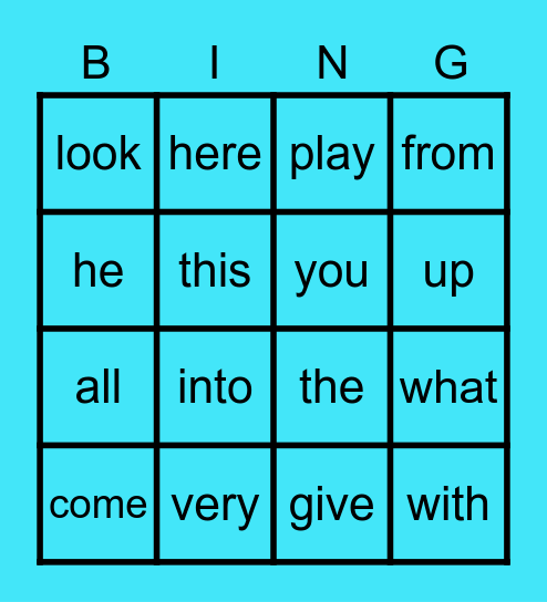 Sight Words Bingo Card