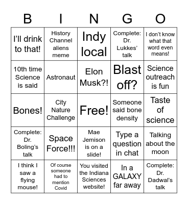 taste of science- "Space, the Lonely Frontier" Bingo Card