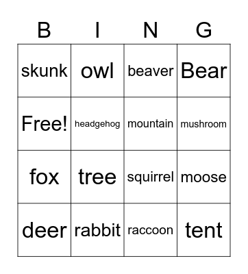 Nature Bingo Card