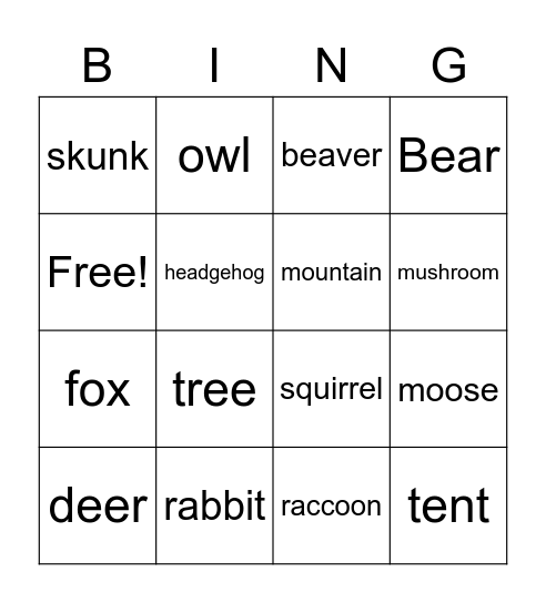 Nature Bingo Card