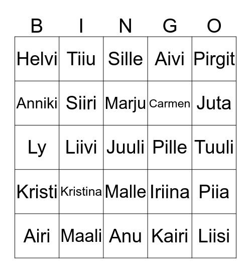 Tüdrukute nimed Bingo Card