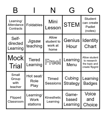 Differentiated Learning Strategies Bingo Card