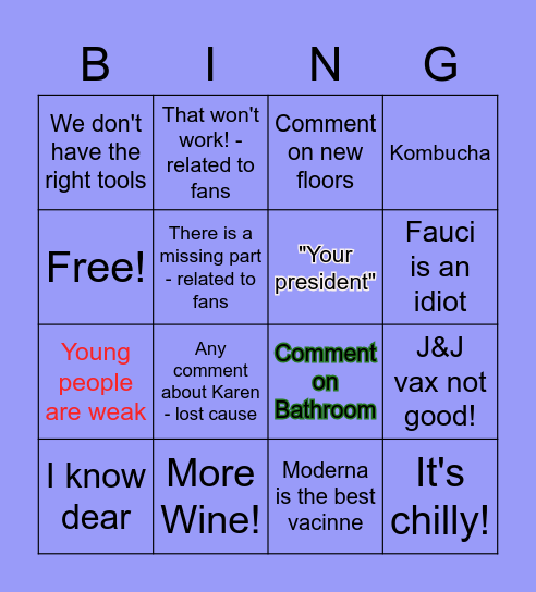 Coyne Visit Bingo Card