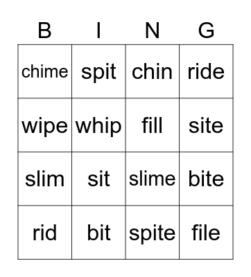 Short and Long I Bingo Card