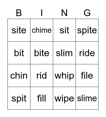 Short and Long I Bingo Card
