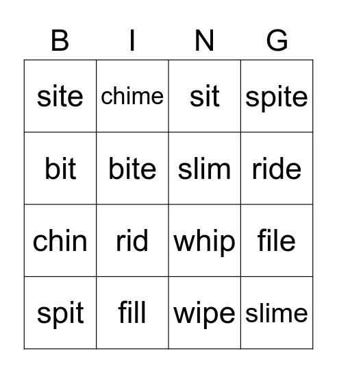 Short and Long I Bingo Card