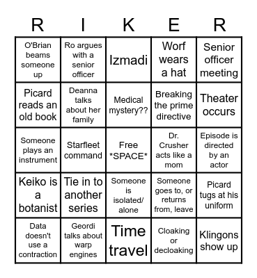 Star Trek: The Next Generation Bingo Card