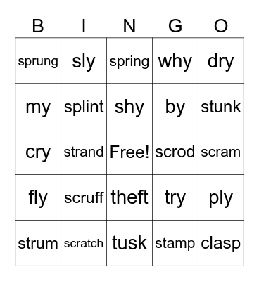 Open Closed Syllables Bingo Card