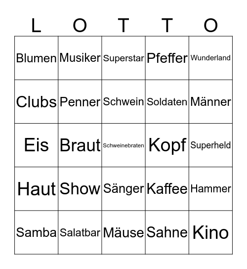 Jojo Lotto Bingo Card