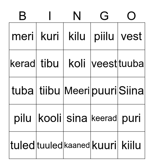 Lugemine- täishäälikute pikkused Bingo Card