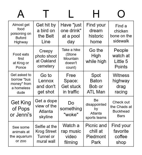 Atlanta Bingo Card