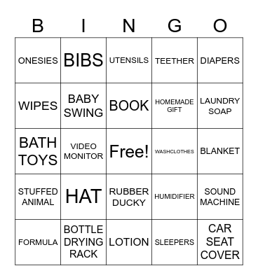 Baby Shower Bingo Card