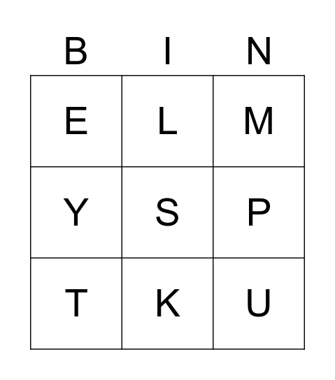 Letter sounds Bingo Card