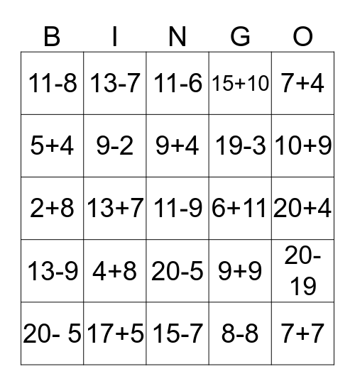 Arvutamine Bingo Card
