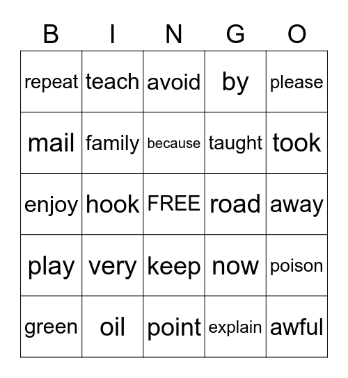 Phonics Bingo Card