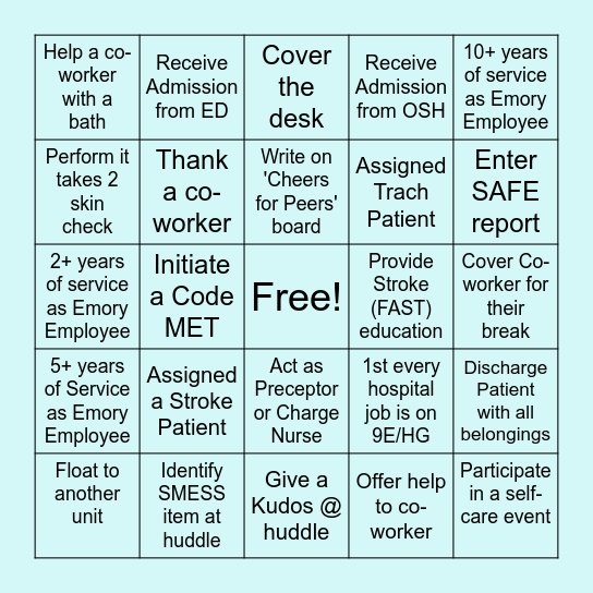 Healthcare Week Bingo Card