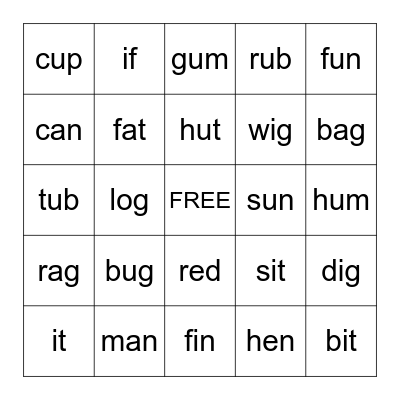 Phonics Bingo Card