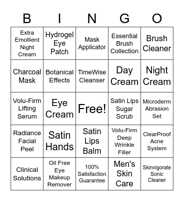 Mary Kay SkinCare Bingo Card